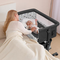 kmaier Foldable Portable Baby Bassinet Bedside Crib with Adjustable Height, Wheels, and Storage Basket,Dark Gray