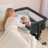 kmaier Foldable Portable Baby Bassinet Bedside Crib with Adjustable Height, Wheels, and Storage Basket,Dark Gray