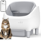 DOJOAO Self Cleaning Litter Box, 95 L Automatic Cat Litter Box Self Cleaning for Multiple Cats, with Safety Protection, App Control,1 Roll Garbage Bags,White & Grey