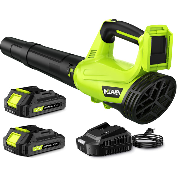 LWQ Leaf Blower, Electric Cordless Leaf Blower with 2 Batteries and Charger, 2 Speed Mode, Lightweight Leaf Blowers for Blowing Leaves, Patio Cleaning, Lawn Care and Dust Green