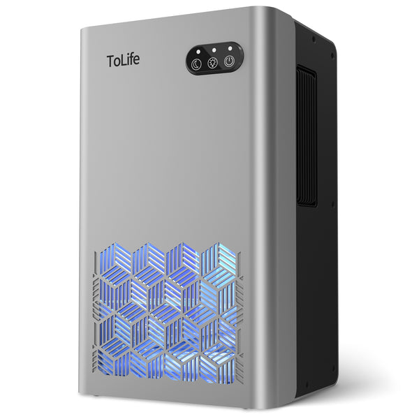 ToLife Dehumidifiers for Home, 1000 sq.ft Dehumidifier for Basement Bedroom Bathroom with 95 OZ Water Tank, Auto Shut Off 7 Colors LED Light, Silver
