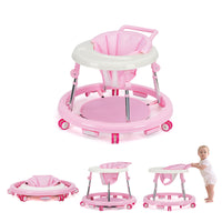 kmaier Baby Walker, Foldable, 9 Adjustable Heights, for 7-18 Months, Portable Anti-Rolling Baby Walker with Wheels - Pink