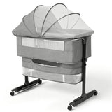 NIRGU Baby Bassinet, 3-Level Adjustable Height with Wheels & Storage Basket, Breathable Mosquito Net,for Newborns and Infants,Light Gray