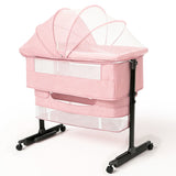 NIRGU Baby Bassinet, 3-Level Adjustable Height with Wheels & Storage Basket, Breathable Mosquito Net,for Newborns and Infants,Pink