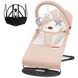 kmaier Baby Bouncer, Portable Baby Bouncer Seat for Babies 0-18 Months, 100% Cotton Fabrics, 3 Modes of use with Rocker and Stationary Options, Infant Rocker Chair with Hanging Toys-Organic Oat