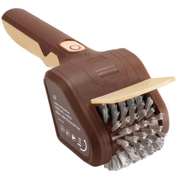 Lrly Grill Brush for Outdoor Grill, Cordless Electric Grill Cleaner with 700 RPM Stainless Steel Brush, Rechargeable Grill Cleaning Brush, Brown