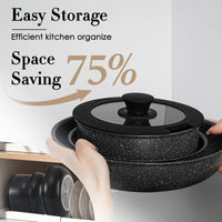 SODAY 5PCS Pot and Pans Set, Non-stick Kitchen Cookware Set, Detachable Moving Handle, Healthy Non Stick RV Cookware Set The Best Choice for Kitchen Cooking-Black