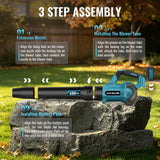 DARKIRON Leaf Blower Cordless,2 x 5.2 Ah Batteries & Charger, Up to 650CFM/280MPH, 3 Variable Speed,Powerful Leaf Blower for Blowing Leaves, Lawn Care, Yard, Dust and Snow (Blue)