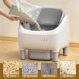 DOJOAO Self Cleaning Litter Box, 95 L Automatic Cat Litter Box Self Cleaning for Multiple Cats, with Safety Protection, App Control,1 Roll Garbage Bags,White & Grey