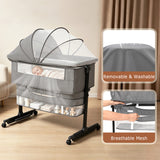 NIRGU Baby Bassinet, 3-Level Adjustable Height with Wheels & Storage Basket, Breathable Mosquito Net,for Newborns and Infants,Light Gray