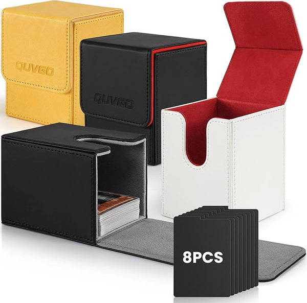 QUVGO 4 Pack Card Deck Box for 400+ Single-Set Cards with 8 Dividers, Durable Leather Commander Deck Box Fit for MTG, TCG, 4 Colors
