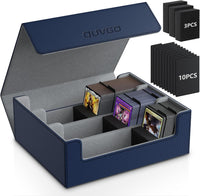 QUVGO Trading Card Storage Box for 1800+, Leather Storage Box with Strong Closure, Card Box with 10 Dividers and 3 Foam Stoppers, Commander Deck Box Fit YuGiOh, MTG and Sport Cards, Navy Blue