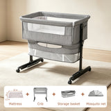 NIRGU Baby Bassinet, 3-Level Adjustable Height with Wheels & Storage Basket, Breathable Mosquito Net,for Newborns and Infants,Light Gray