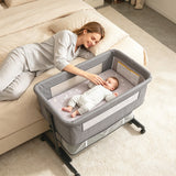 NIRGU Baby Bassinet, 3-Level Adjustable Height with Wheels & Storage Basket, Breathable Mosquito Net,for Newborns and Infants,Light Gray