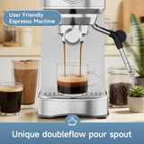 SUDILO 20 Bar Espresso Machine with Steam Milk Frother, Compact Professional for Home Office & Small Spaces, Stainless Steel, 34oz Removable Tank, Makes Latte Cappuccino, Silver