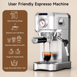 SUDILO 20 Bar Espresso Machine with Steam Milk Frother, Compact Professional for Home Office & Small Spaces, Stainless Steel, 34oz Removable Tank, Makes Latte Cappuccino, Silver