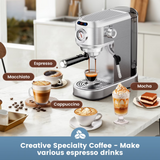SUDILO 20 Bar Espresso Machine with Steam Milk Frother, Compact Professional for Home Office & Small Spaces, Stainless Steel, 34oz Removable Tank, Makes Latte Cappuccino, Silver