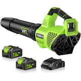 YOOVL Leaf Blower Cordless, 650CFM Electric Leaf Blowers with 2 x 5.2Ah Batteries and Charger, 3 Speed Modes, 1 x Adjustable Shoulder Strap, Powerful Blowers for Lawn Care, Patio, Dust, Blowing Leaves Green