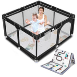kmaier Baby Playpen with Anti-Slip Mat for Indoor and Outdoor Playard Kids Activity Center with Gate, Portable Baby Fence Area for Babies and Toddlers, Black