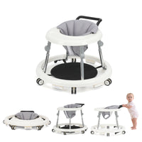 kmaier Baby Walker, Foldable, 9 Adjustable Heights, for 7-18 Months, Portable Anti-Rolling Baby Walker with Wheels-White