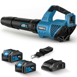 YOOVL Leaf Blower Cordless,  650CFM Electric Leaf Blowers with 2 x 5.2Ah Batteries and Charger, 3 Speed Modes, 1 x Adjustable Shoulder Strap, Powerful Blowers for Lawn Care, Patio, Dust, Blowing Leaves Blue