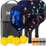 MTEN Pickleball Paddles, USAPA Approved Pickleball Paddles Set of 4, Fiberglass Surface Pickleball Set, 4Pickleball Rackets, 4 Pickleball Balls, 4 GripTapes & Carry Bag for Men Women