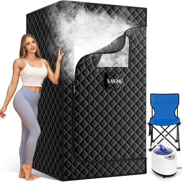 LWQ Portable Sauna Box Designed for Home Use, Sauna with 5 Min Fast Heating &9 Levels Heat, 2.6L 1kW Steamer and Remote Control , Ideal for Private SPA Experience, 2.6’ x 2.6’ x 5.9’ (Cotton, Black)