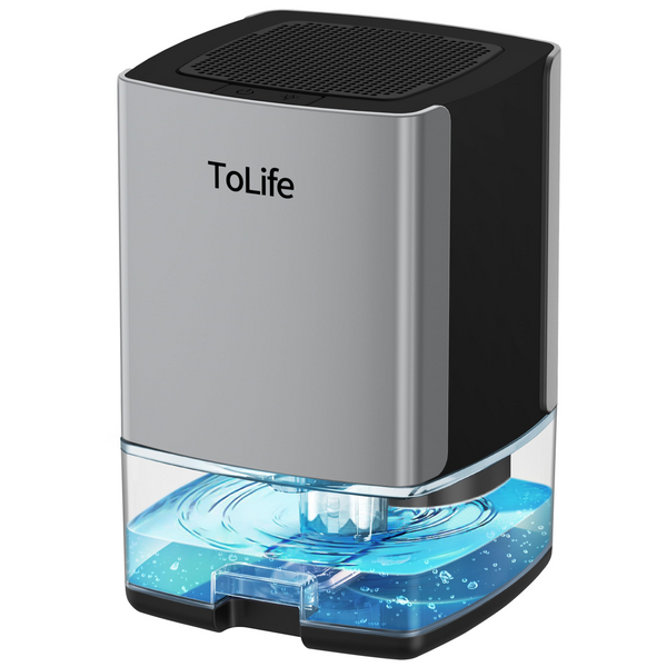 ToLife Dehumidifiers for Home 30 OZ Water Tank with Auto-Off 500 sq.ft Portable Small Dehumidifier for Bathroom Bedroom RV Closet Room 7 Colors LED Light, Silver
