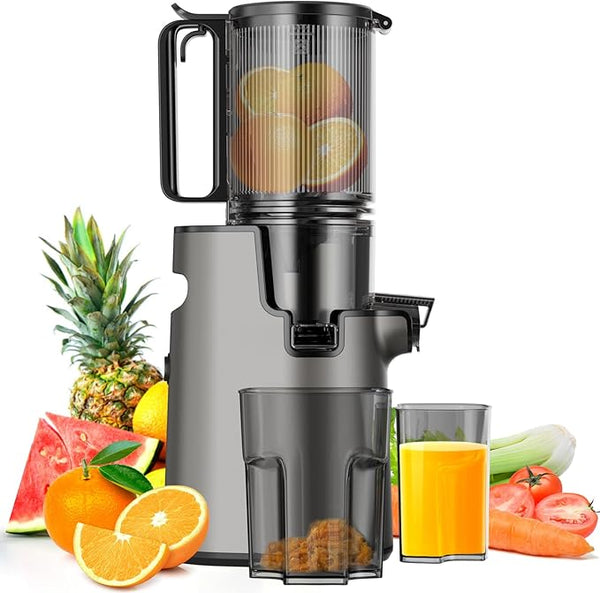 Aumpkin Cold Press Juicer, Masticating Juicer with 5.4" Wide Feed Chute, 350w Slow Juicer Machines Fit Whole Vegetables and Fruits,Juice Extractor Machine with High Juice Yield (Iron Gray)