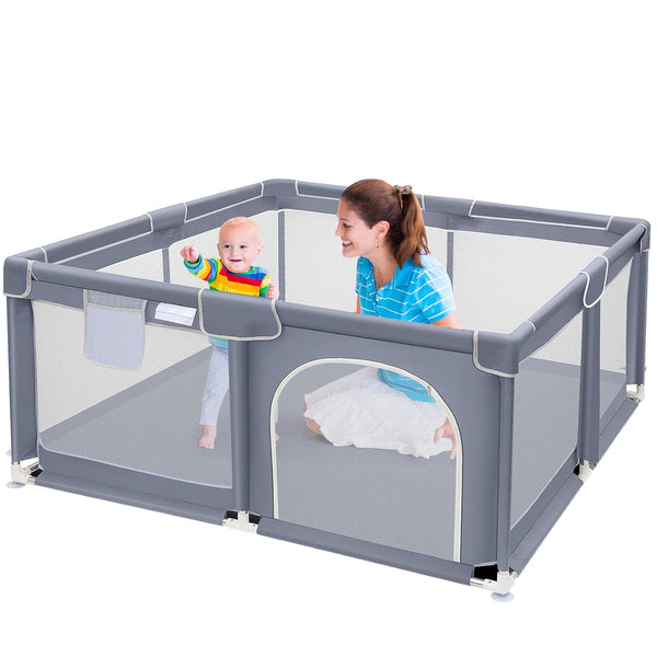 kmaier Baby Playpen, Large Travel Fence , 360° Visibility Baby Playpen,for Toddler,Gray