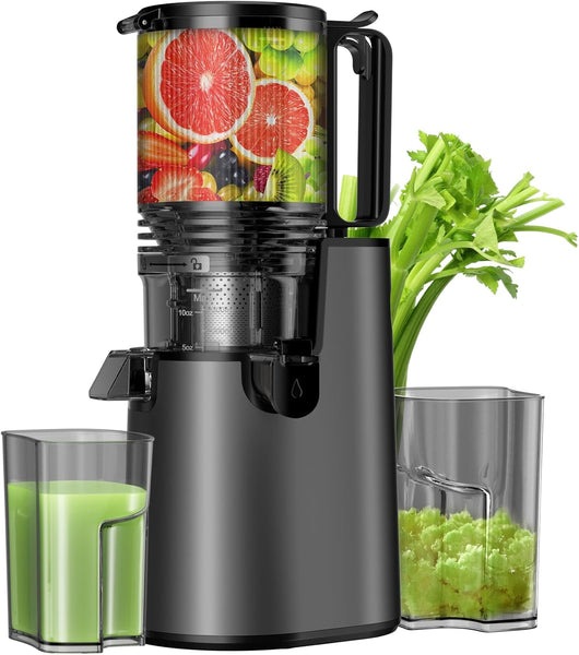 LQZ Cold Press Juicer, Masticating Juicer with 5.4" Wide Feed Chute, 350w Slow Juicer Machines Fit Whole Vegetables and Fruits with High Juice Yield, Easy to Clean (Black)