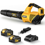 YOOVL Leaf Blower Cordless 650CFM Electric Leaf Blowers with 2 x 5.2Ah Batteries and Charger, 3 Speed Modes, 1 x Adjustable Shoulder Strap, Powerful Blowers for Lawn Care, Patio, Dust, Blowing Leaves Yellow