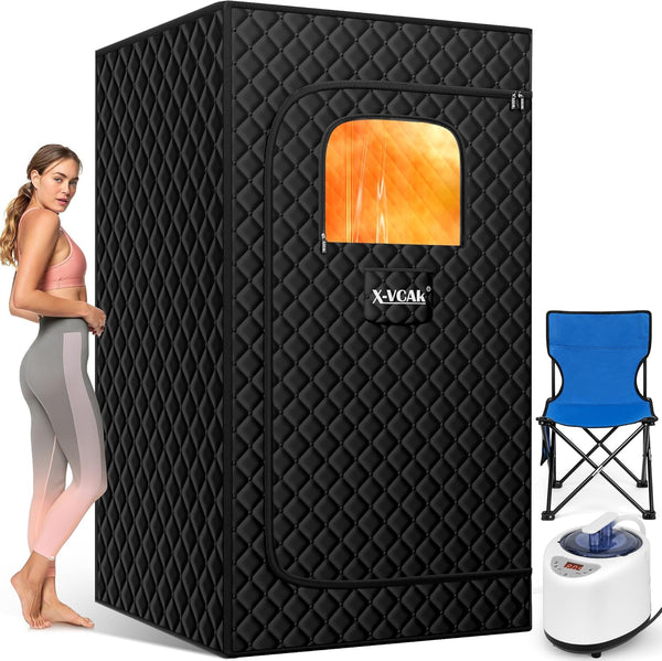 X-Vcak Upgraded Sauna Box for Relaxation, Detoxification, Portable Steam Sauna for Home with Steamer, 9 Levels, 2.6’ x 2.6’ x 5.9’