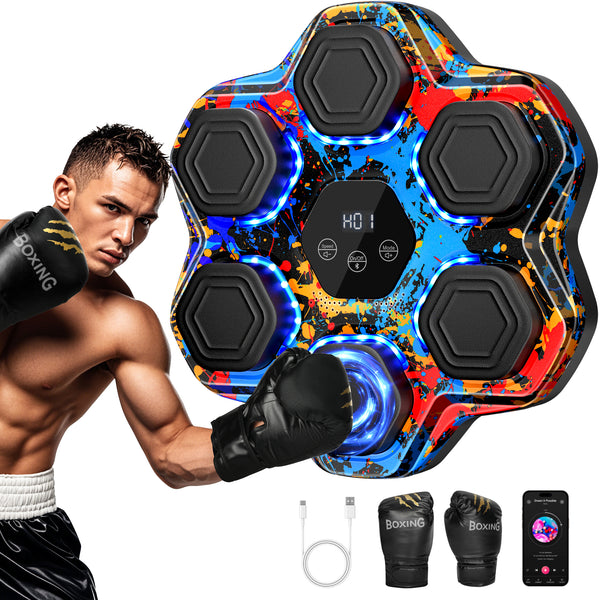 TGLLM Music Boxing Machine, Smart Bluetooth Boxing Machine with Gloves, Wall Mounted Music Punching Trainer for Kids Adult, LED Electronic Workout Punching Machine, 9 Modes & 9 Speeds