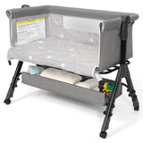 NIRGU Infant Bassinet Crib,Single-sided Detachable 3 Adjustable-Height Bedside Beds Foldable Baby Crib,for 0-18 Months-Light Gray