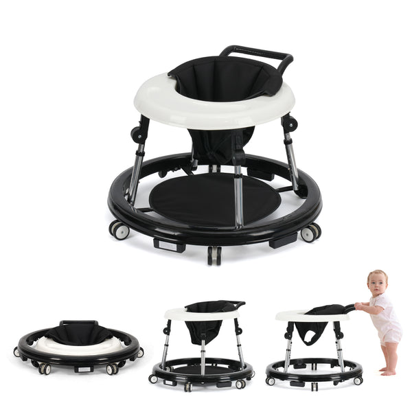 kmaier Baby Walker, Foldable, 9 Adjustable Heights, for 7-18 Months, Portable Anti-Rolling Baby Walker with Wheels-Black