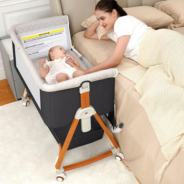 kmaier Bassinet Bedside Sleeper Adjustable Height with Breathable Mesh,for Newborns-Dark Gary