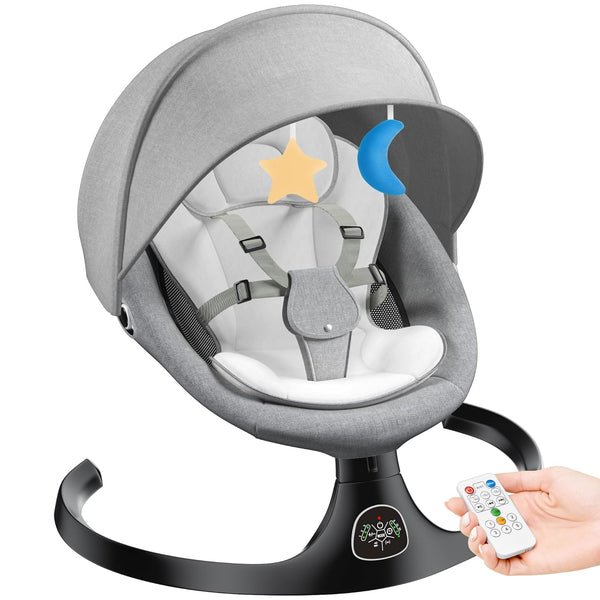 kmaier Baby Bouncer, 5 Speeds, 10 Lullabies, Adapter and Battery Powered, Indoor and Outdoor Use, Gray