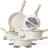 SODAY Pots and Pans Set Non Stick, 12Pcs White Granite Induction Cookware