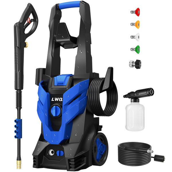 LWQ Electric Pressure Washer, 2030 PSI 2.5 GPM Power Washer with 4 Quick Connect Nozzles, High Pressure Cleaning Machine with Foam Cannon for Cars/Fences/Driveways/Patios/Home Cleaning
