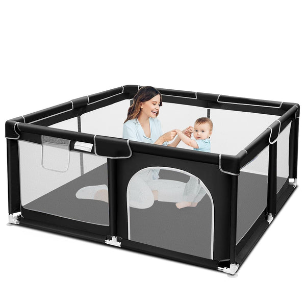 kmaier Baby Playpen, Large Travel Fence , 360° Visibility Baby Playpen,for Toddler,Black