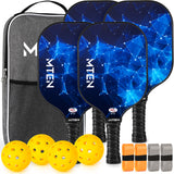 MTEN Pickleball Paddles, USAPA Approved Fiberglass Surface Pickleball Set of 4 Pickleball Rackets, Pickle Ball Paddle Set for Beginners & Pros