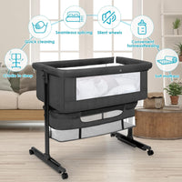 kmaier Foldable Portable Baby Bassinet Bedside Crib with Adjustable Height, Wheels, and Storage Basket,Dark Gray