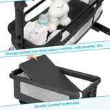 kmaier Foldable Portable Baby Bassinet Bedside Crib with Adjustable Height, Wheels, and Storage Basket,Dark Gray
