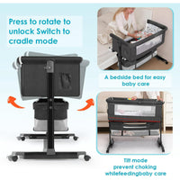 kmaier Foldable Portable Baby Bassinet Bedside Crib with Adjustable Height, Wheels, and Storage Basket,Dark Gray