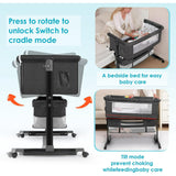 kmaier Foldable Portable Baby Bassinet Bedside Crib with Adjustable Height, Wheels, and Storage Basket,Dark Gray
