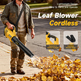 YOOVL Leaf Blower Cordless 650CFM Electric Leaf Blowers with 2 x 5.2Ah Batteries and Charger, 3 Speed Modes, 1 x Adjustable Shoulder Strap, Powerful Blowers for Lawn Care, Patio, Dust, Blowing Leaves Yellow