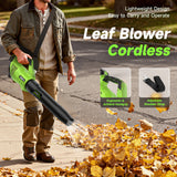 YOOVL Leaf Blower Cordless, 650CFM Electric Leaf Blowers with 2 x 5.2Ah Batteries and Charger, 3 Speed Modes, 1 x Adjustable Shoulder Strap, Powerful Blowers for Lawn Care, Patio, Dust, Blowing Leaves Green