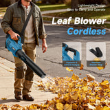 YOOVL Leaf Blower Cordless,  650CFM Electric Leaf Blowers with 2 x 5.2Ah Batteries and Charger, 3 Speed Modes, 1 x Adjustable Shoulder Strap, Powerful Blowers for Lawn Care, Patio, Dust, Blowing Leaves Blue
