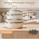 SODAY Pots and Pans Set Non Stick, 12Pcs White Granite Induction Cookware